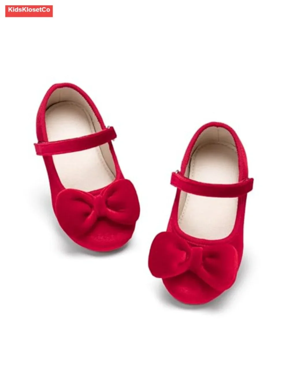 Kids Velvet Bow Mary Jane Flats Toddler Girl Dress Shoes